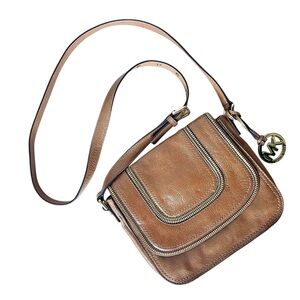 Michael Kors Tan Leather Zipper Trim Crossbody Bag